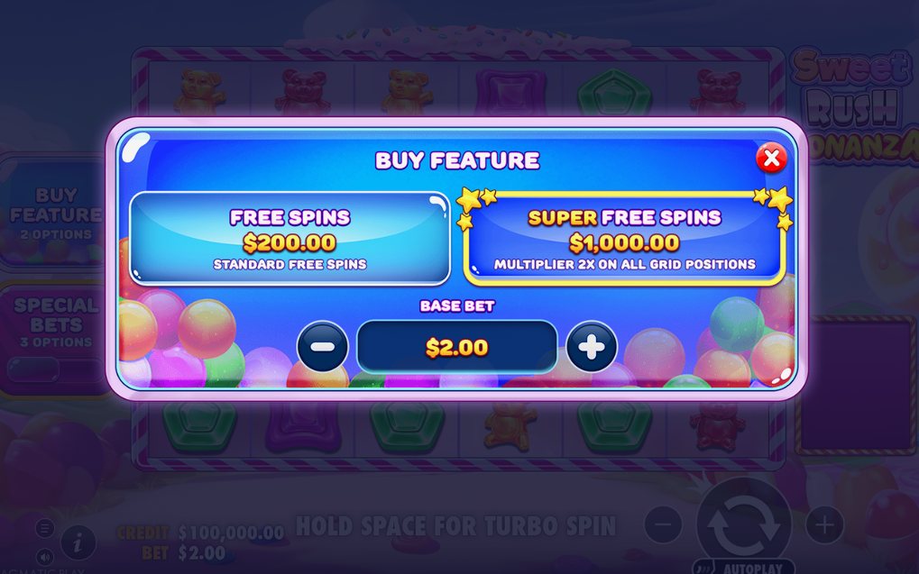 Bonusläget med Super Free Spins på 6x5-rutnätet